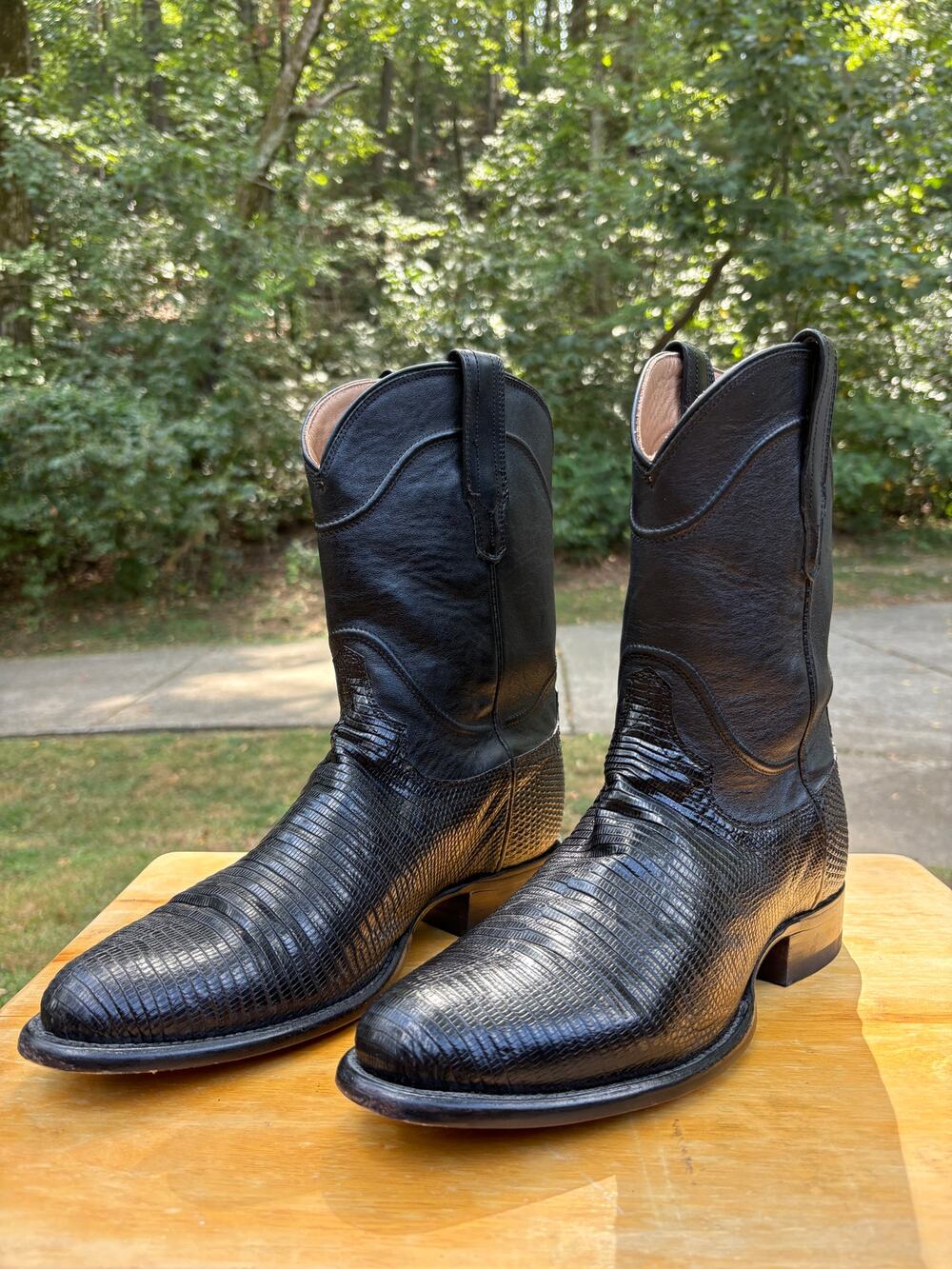 Tecovas The Earl Black Lizard Exotic Leather Roper Boots Mens 9.5 D